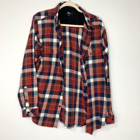 IM Imperial Motion 100% Cotton Red‎ Plaid Flannel Button Down Sz M - Picture 3 of 9